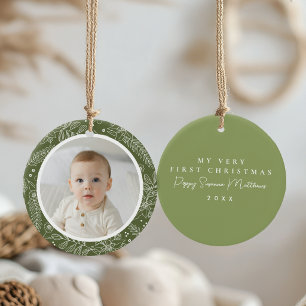 Winter Botanical Green Babys First Christmas Ceramic Tree Decoration