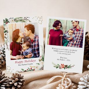 Winter Botanical Greenery Ivory Floral Christmas Holiday Card