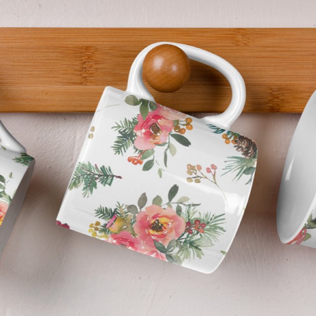 Winter Botanical Holiday. Festive Floral Christmas Coffee Mug (Creator Uploaded)