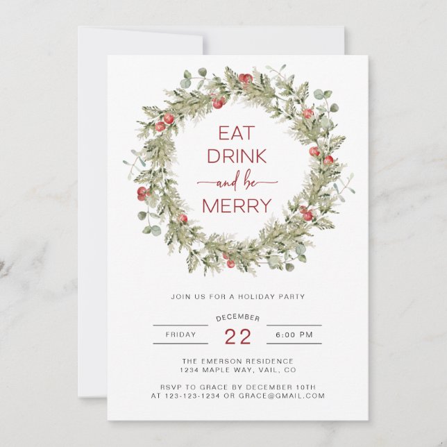Winter Botanical Holiday Party Invitation (Front)