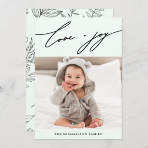 Winter Botanical Love and Joy Script Photo Holiday