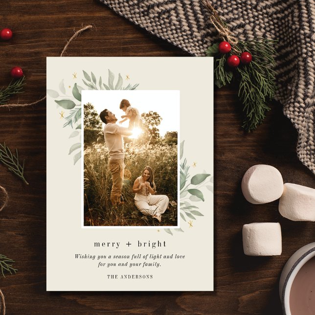 Winter Botanical Merry Bright Photo Christmas Holiday Card (Winter Botanical Merry Bright Photo Christmas Holiday Card)