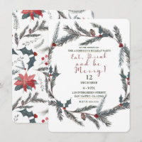 Winter Botanical Pine Berry Eat Drink Be Merry