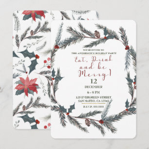 Winter Botanical Pine Berry Eat Drink Be Merry Invitation