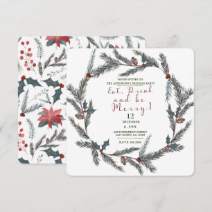 Winter Botanical Pine Berry Eat Drink Be Merry Invitation