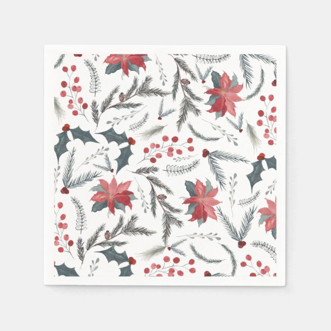 Winter Botanical Pine Berry Wreath Holiday Party Napkin (Front)