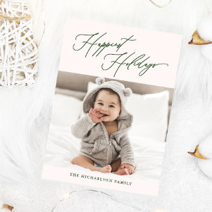 Winter Botanical Pink Happiest Holidays Photo Holiday Card