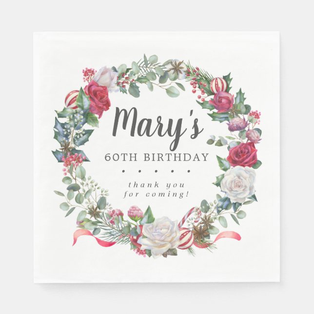 Winter Botanical Rose 60th Birthday Elegant Napkin (Front)