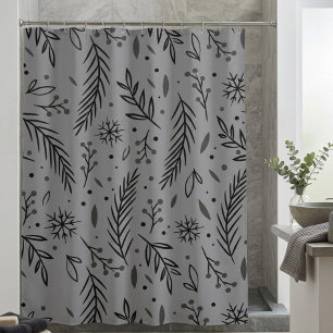 Winter Botanical Shower Curtain – Grey