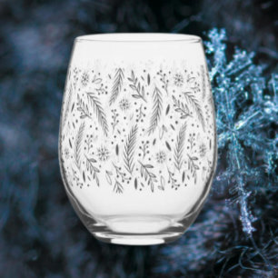 Winter Botanical Stemless Wine Glass