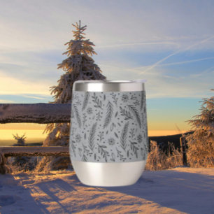 Winter Botanical Stemless Wine Tumbler – Grey