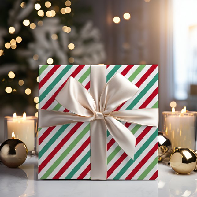 Winter Botanical Stripes Polka Dot Christmas Wrapping Paper Sheet (Creator Uploaded)