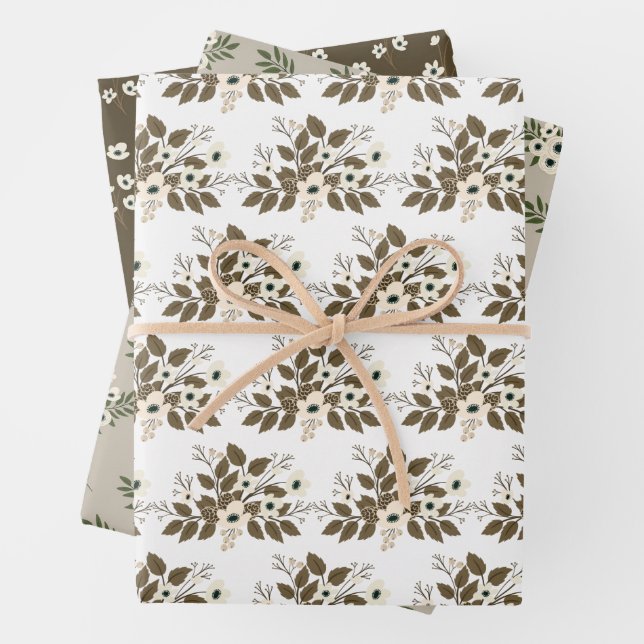 Winter Botanical Watercolor Blush Pink Floral Wrapping Paper Sheet (In situ)