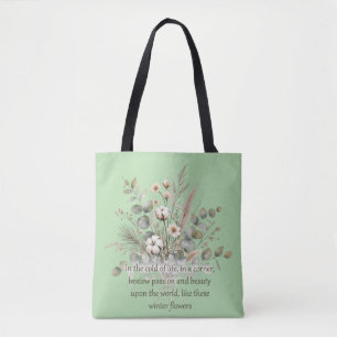 Winter Botanical Watercolor Cotton & Eucalyptus Tote Bag
