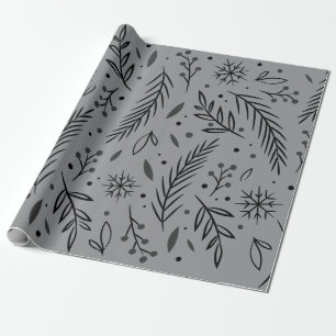 Winter Botanical Wrapping Paper – Grey & Black