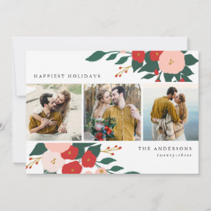 Winter Botanicals Christmas Floral 3 Photo Holiday Card
