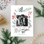 Winter Botanicals Christmas Photo Classic Colours Holiday Card<br><div class="desc">This completely customisable 1- photo holiday card features elegant hand-painted watercolor wintery botanicals that beautifully frame your photo. Comes with a matching pattern on the back and room to write a personalised message. Want to customise even more? Click on the “Edit using Design Tool.” This design is part of a...</div>