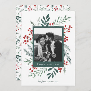 Winter Botanicals Christmas Photo Green New Year Holiday Card