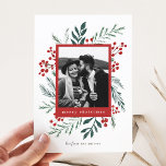 Winter Botanicals Christmas Photo Red Holiday Card<br><div class="desc">This completely customisable 1- photo holiday card features elegant hand-painted watercolor wintery botanicals that beautifully frame your photo. Comes with a matching pattern on the back and room to write a personalised message. Want to customise even more? Click on the “Edit using Design Tool.” This design is part of a...</div>