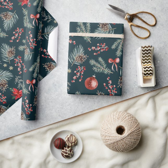 Winter Botanicals Coquette Bow | Christmas Wrapping Paper (Crafts)