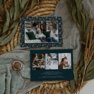 Winter Botanicals Coquette Bow   Elegant Photo  Holiday Card