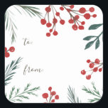 Winter Botanicals Elegant Holiday Christmas Gift Square Sticker<br><div class="desc">Add a modern and stylish finishing touch to your giftwrap or envelopes this holiday season with custom printed stickers. Featuring our hand-drawn watercolor wintery botanicals in classic holiday colours. Instantly personalise with your own text using the template fields provided. Sure to make a striking and stylish statement this holiday season!...</div>