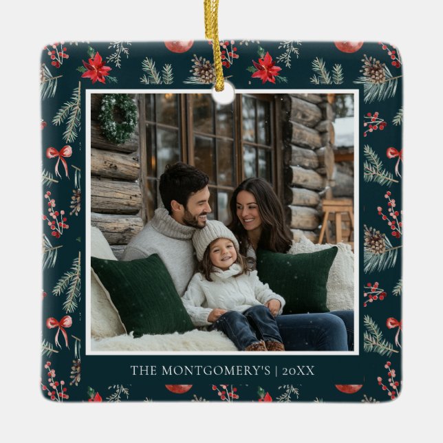 Winter Botanicals | Elegant Photo Christmas Ceramic Ornament (Front)