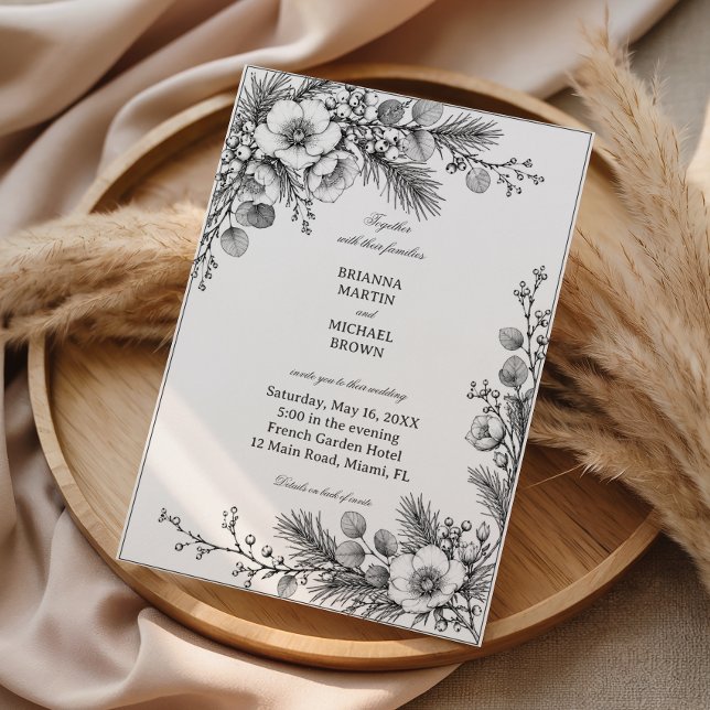 Winter Botanicals In Graphite Lines Invitation (Creator Uploaded)