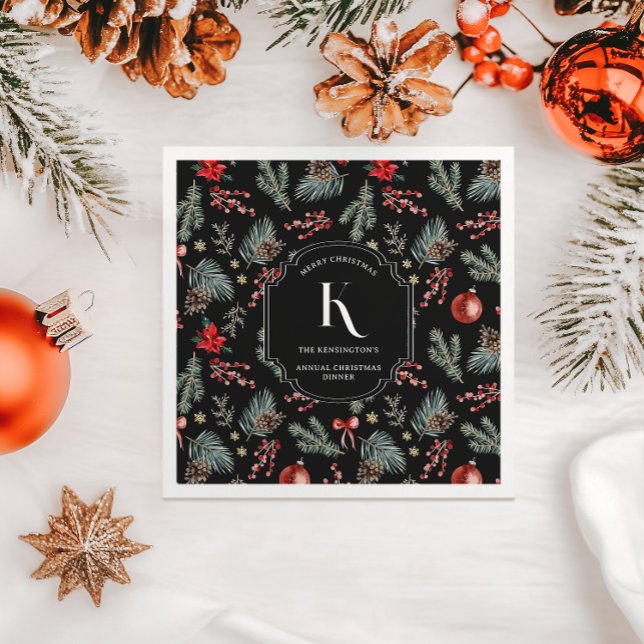Winter Botanicals | Monogram Christmas Napkin (Creator Uploaded)