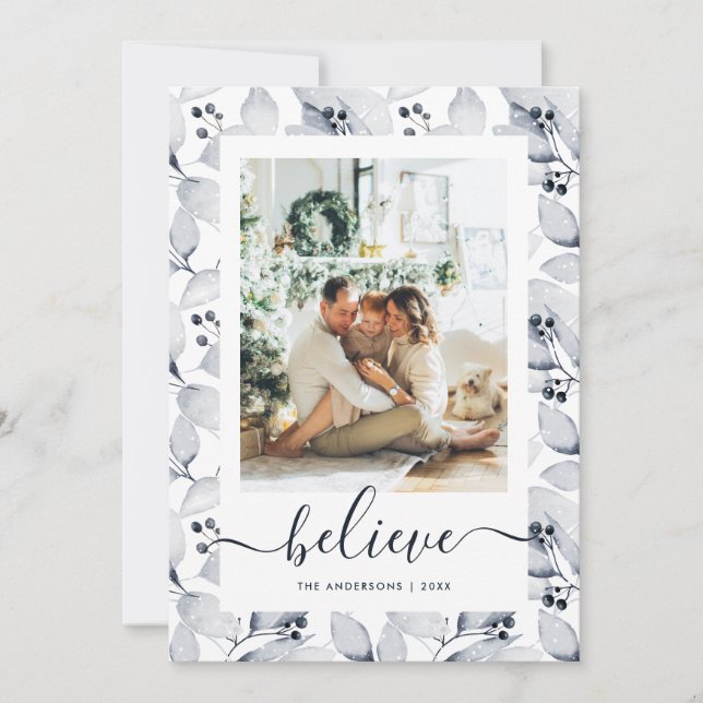 Winter Botanicals Photo Believe Christmas Cards (Front)