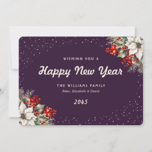 Winter Botanicals Snow Purple New Year Card