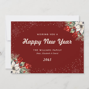 Winter Botanicals Snowflakes Red New Year Card