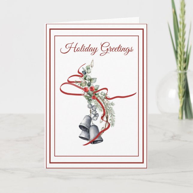 Winter Bouquet with Silver Bells Holiday Card (Front)
