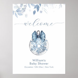 Winter Bow Snowflake Ornament Baby Shower Welcome  Poster