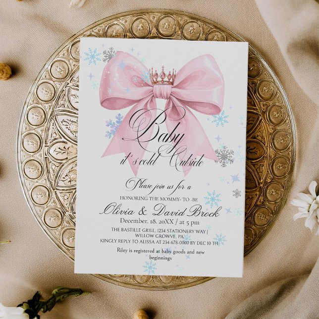 Winter Bow Snowflakes Baby Shower Invitation (Creator Uploaded)
