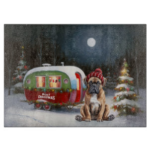 Winter Boxer Caravan Christmas Adventure Cutting Board