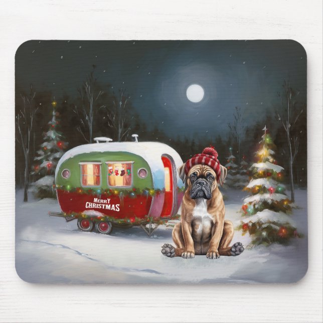 Winter Boxer Caravan Christmas Adventure Mouse Pad (Front)
