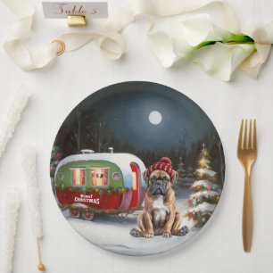 Winter Boxer Caravan Christmas Adventure Paper Plate