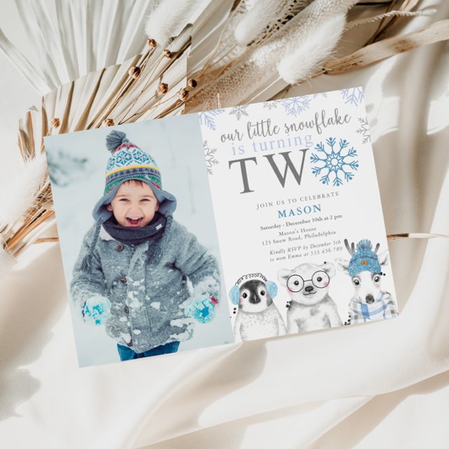 Winter Boy 2nd Birthday Photo Invitation (Creator Uploaded)