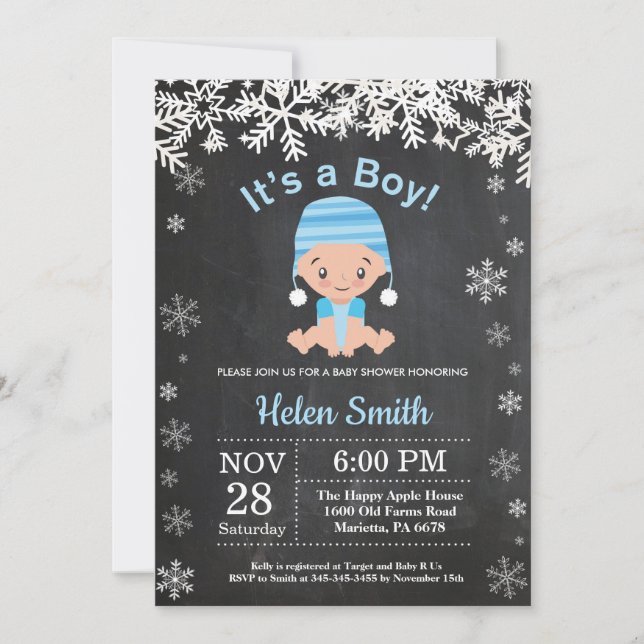 Winter Boy Baby Shower Snowflake Invitation (Front)