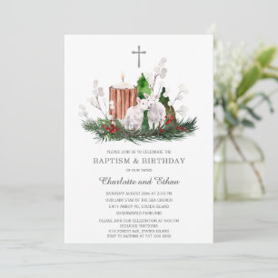Winter Boy Girl Twins Baptism and Birthday Invitation