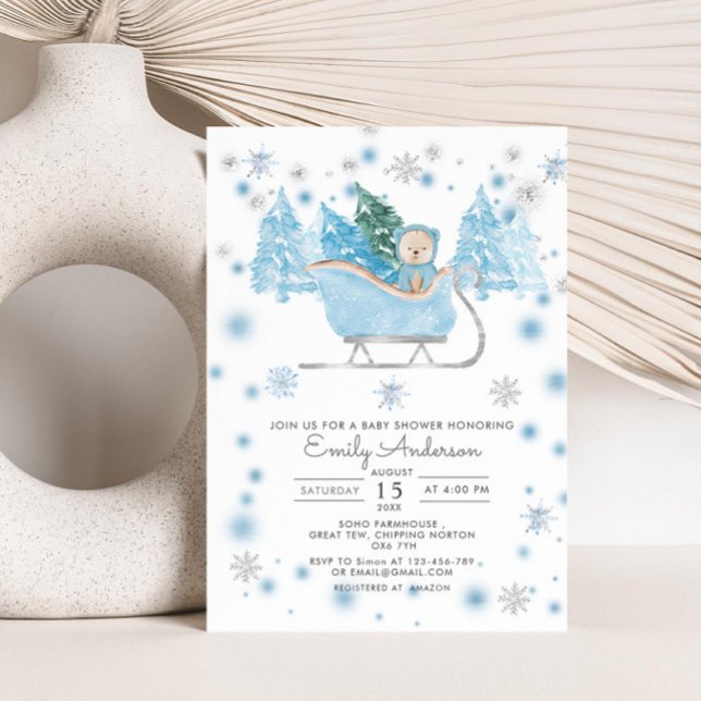 Winter Boy Woodland Bear Baby Shower   Invitation (Creator Uploaded)