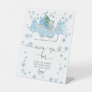 Winter Boy Woodland Bear Sleigh Mum-osa Bar Pedestal Sign