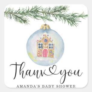 Winter branch - baby shower thank you square sticker