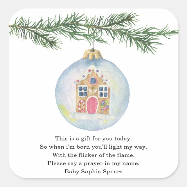 Winter branch with toy - prayer candle sticker (Front)