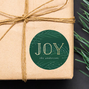 Winter Branches Joy Green and Gold Holiday Classic Round Sticker