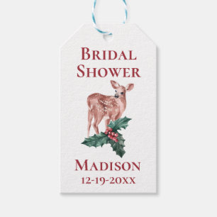 Winter Bridal Shower Christmas Red Wedding Deer Gift Tags