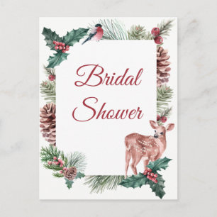 Winter Bridal Shower Christmas Wedding Deer Floral Invitation Postcard