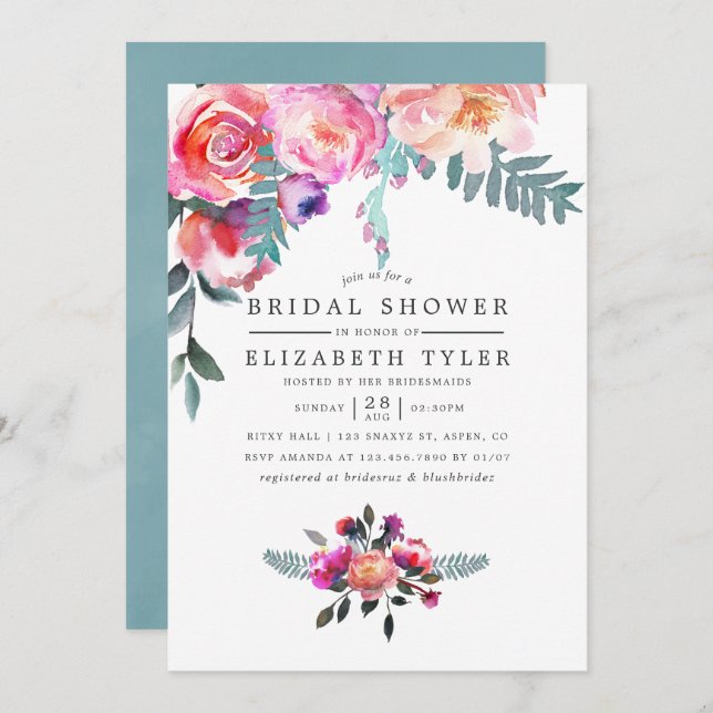 Winter Bridal Shower Floral Invitation (Front/Back)