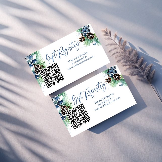 Winter bridal shower gift registry enclosure card (Winter bridal shower qr gift registry enclosure cards snow in love snowy pines gift registry)
